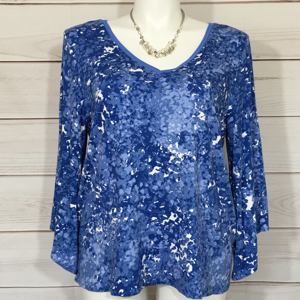 NWT Halston Blue White Bell Sleeve Tunic Top